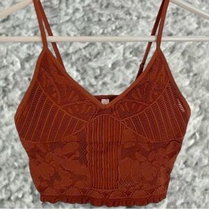 Fornia Rust Orange Crochet Lace Crop Tank